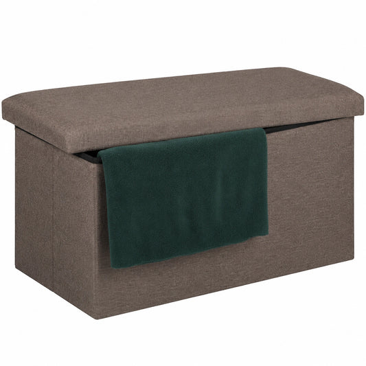 Gepolsterte Truhenbank mit Stauraum in Leinenoptik, für Flur und Schlafzimmer, Graubraun, HBT 38x76,5x38,5cm