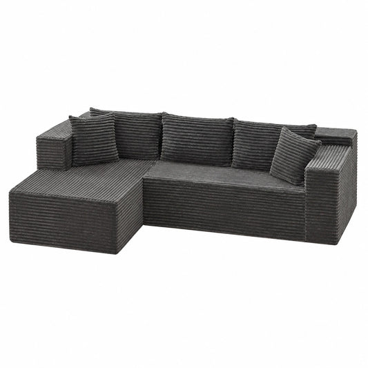 Modernes L-Form Ecksofa aus Cord, Ergonomisches Design, 268x175cm, Belastbar bis 635kg