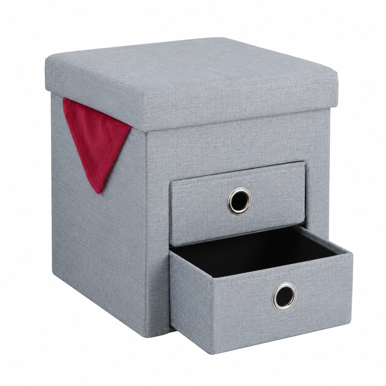 Moderner faltbarer Sitzhocker mit Stauraum und Schubladen, gepolstert, 39 x 37 x 37 cm, grau