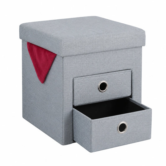 Moderner faltbarer Sitzhocker mit Stauraum und Schubladen, gepolstert, 39 x 37 x 37 cm, grau